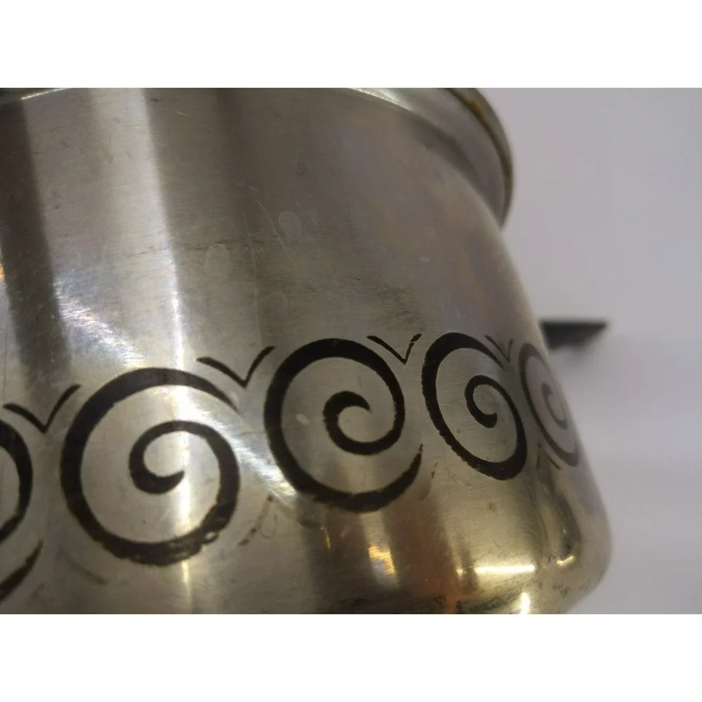 VTG Ecko Stainless Steel Double Boiler w Lid Black Handles‎ Swirl Design 2qt